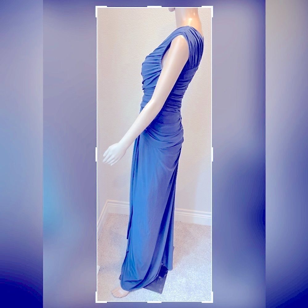 ADRIANNA PAPELL evening grey formal maxi dress w/ front split. - Picture 3 of 8